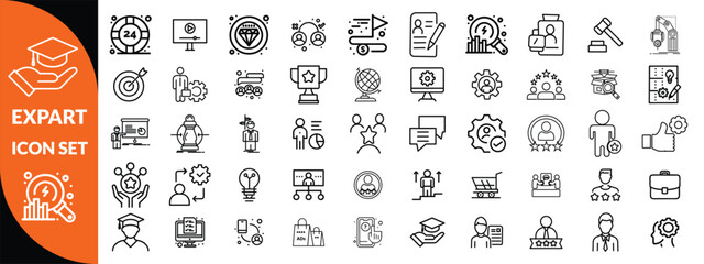 Expert line icon set. Set of outline icons related to talent, skill, aptitude, specialist, thinking, expertise, expert and others. Editable stroke. Vector illustration