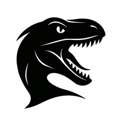 Dinosaur Head Black Silhouette Icon Vector - Roaring Prehistoric Creature