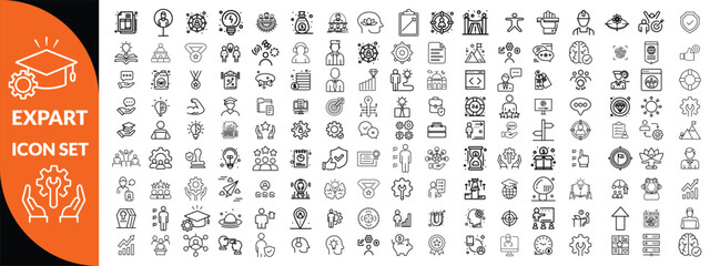 Expert line icon set. Set of outline icons related to talent, skill, aptitude, specialist, thinking, expertise, expert and others. Editable stroke. Vector illustration