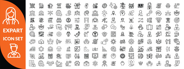 Expert line icon set. Set of outline icons related to talent, skill, aptitude, specialist, thinking, expertise, expert and others. Editable stroke. Vector illustration
