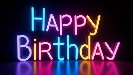 Vibrant neon Happy Birthday sign glowing with celebratory party energy and modern aesthetic