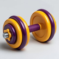 Brightly colored adjustable dumbbell with yellow and purple weights