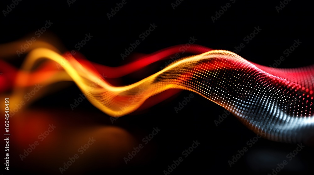 Poster dynamic colorful wave of light particles on dark background