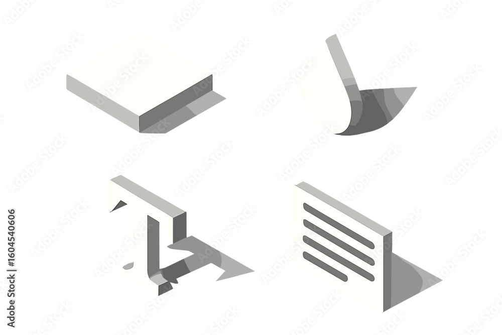 Poster isometric icon set with long shadows. minimalist 3d graphic design elements. white vector symbols in
