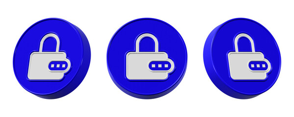 3d padlock password key icon with blue rounded edges isolated on transparent background