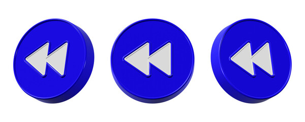 3d rewind icon with blue rounded edges isolated on transparent background