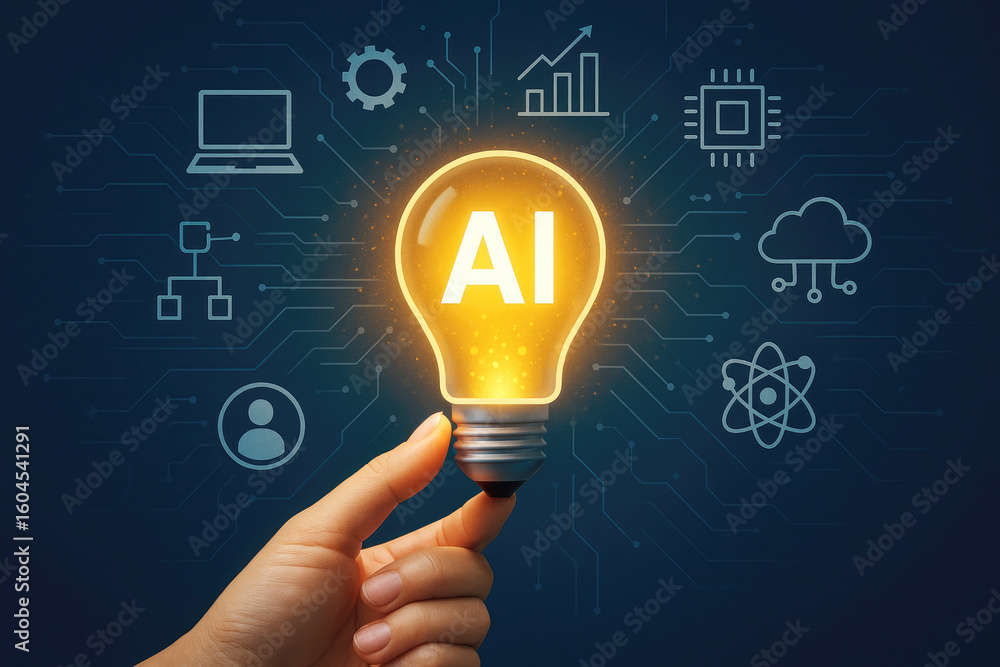 Poster illuminated ai innovation concept with digital icons artificial intelligence technology