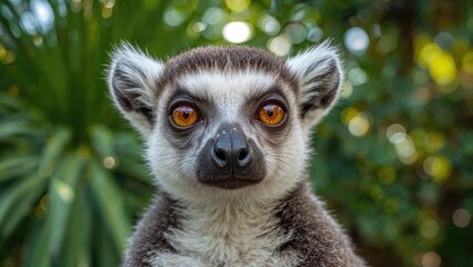Fototapeta premium Adorable ring-tailed lemur captured in a tropical setting