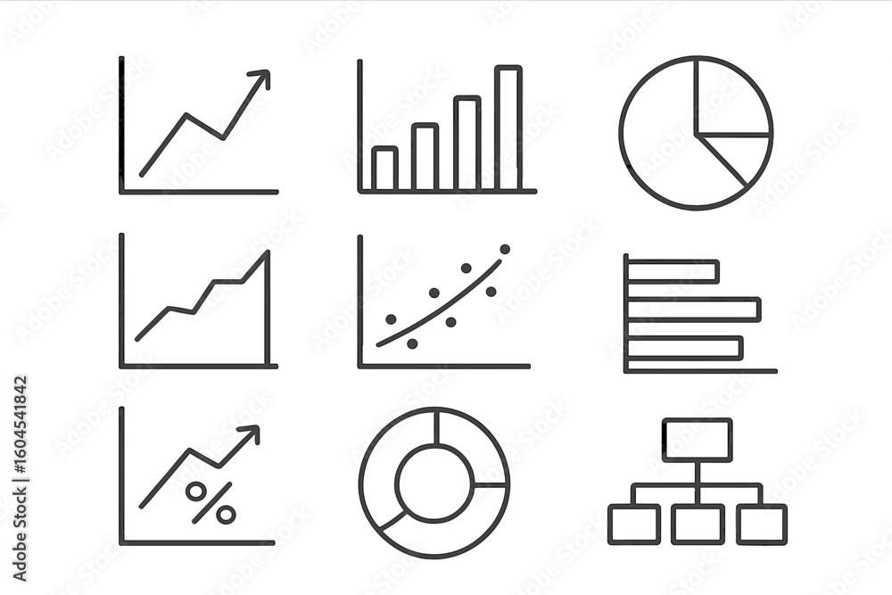 Poster graph chart diagram line icon set. business analytics and statistics signs. data visualization eleme