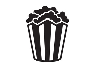 Striped Popcorn Bucket Icon: Simple, Bold, Black and White Graphic Design.