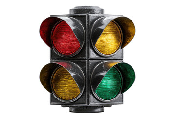 Vintage traffic light,  showing red, yellow, and green