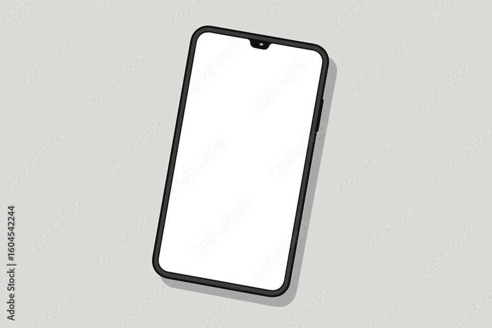 Poster smartphone blank screen mockup vector illustration. modern mobile phone flat lay with drop shadow on
