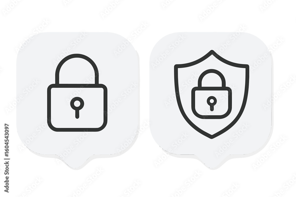 Poster lock and shield line icon set. padlock vector for protection, safety and security. outline pictogram