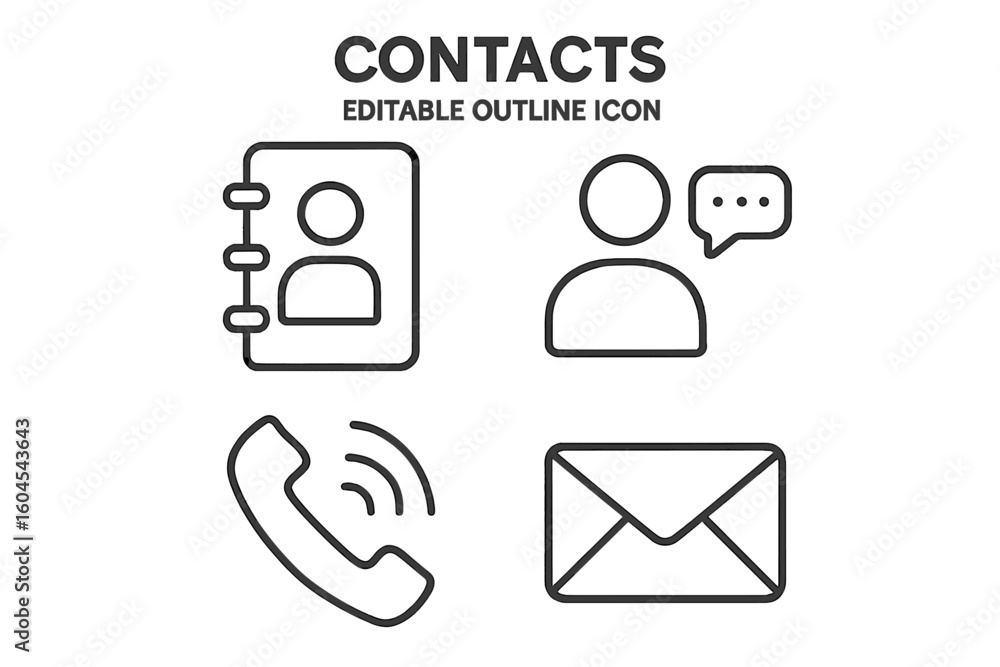 Poster contact us icon set. vector line icons for website and mobile app. includes phone call, email messag