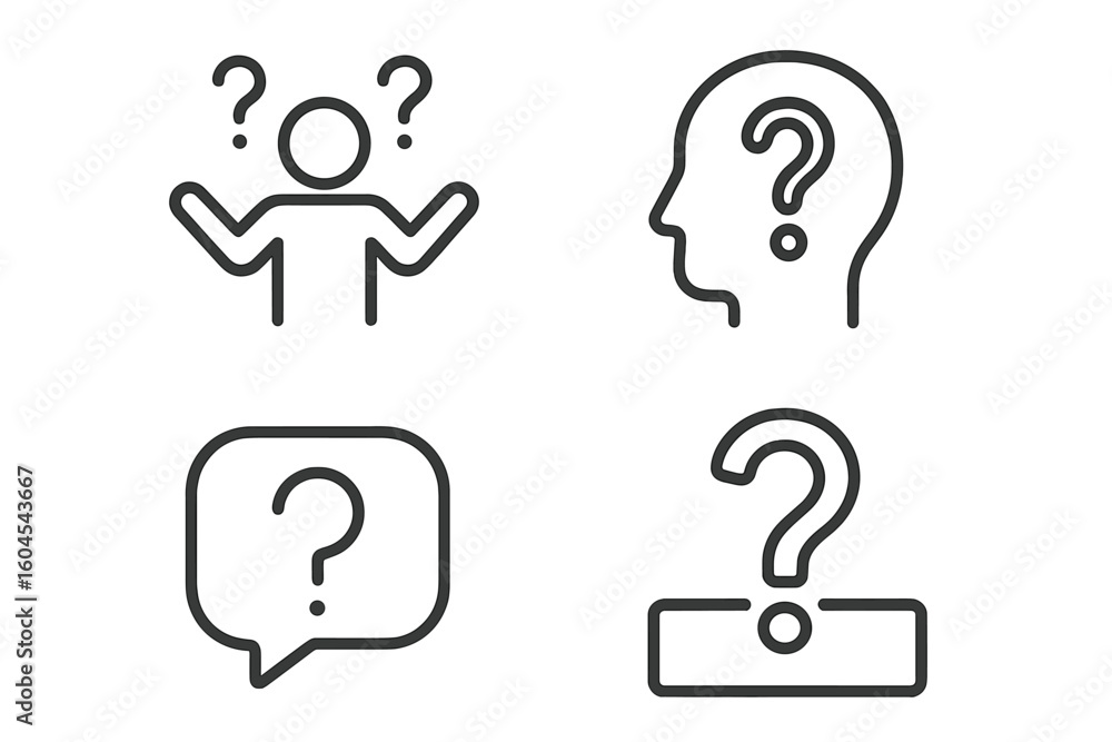 Poster set of question line icons. pictogram and infographic elements for problem, confusion, asking. vecto