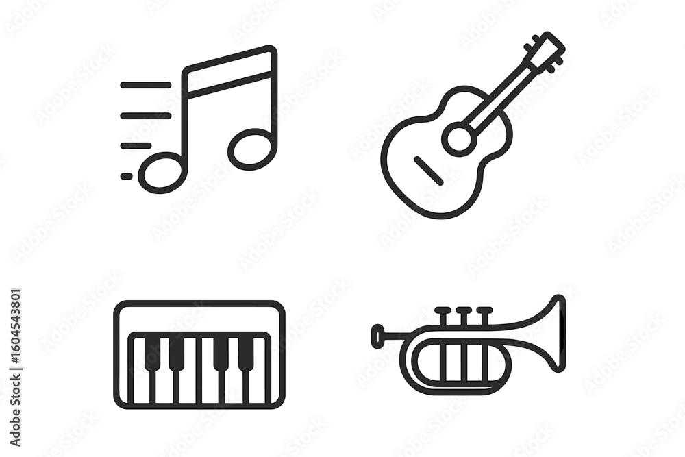Poster music and musical instruments icon set. simple outline icons in a modern linear style. collection in