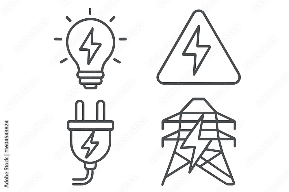 Aufkleber electricity and power icon set. energy concept in thin line style. vector symbols for web and app. l