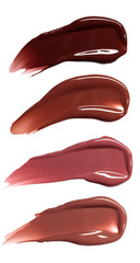 set of three lipgloss smears, acryl gel, glossy pink nail polish, cosmetics beauty product texture, liquid blush, lipstick, lipgloss swatch, isolated png