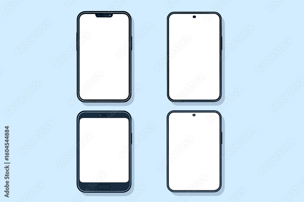 Poster smartphone mockup bundle – 4 unbranded modern mobile phone vector templates with blank white screens