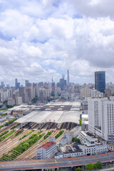 Shanghai Railway Station under the city skyline