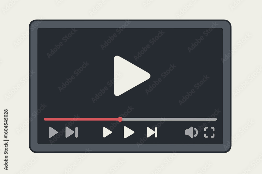 Poster media player interface window vector illustration. flat video streaming screen with play button, pro