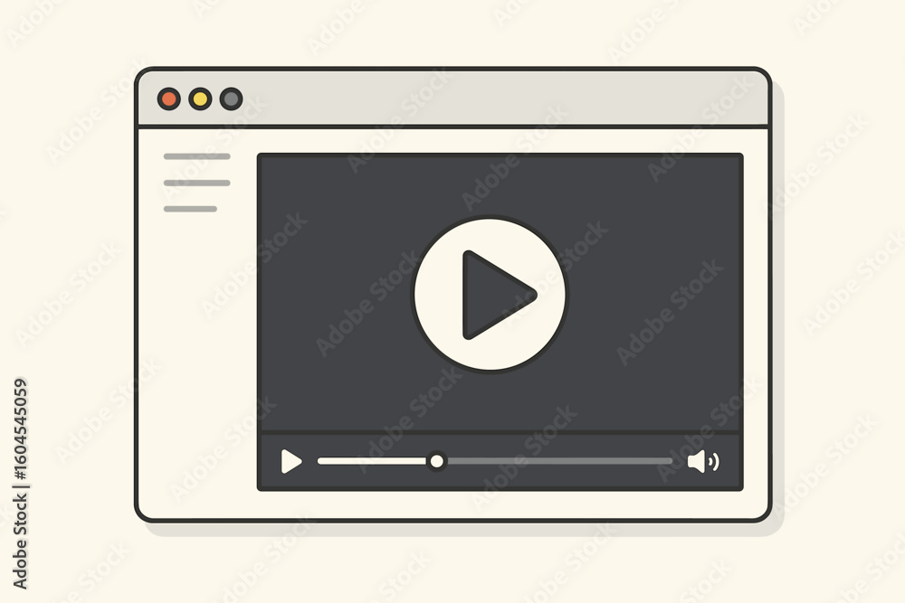 Poster online video streaming service interface in web browser window. vector illustration of movie player 