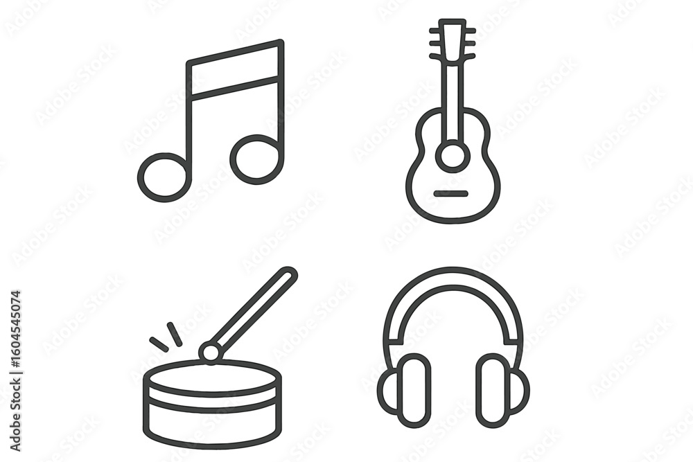 Poster music icon set. linear style musical instruments icons. vector symbols for web and app design. guita