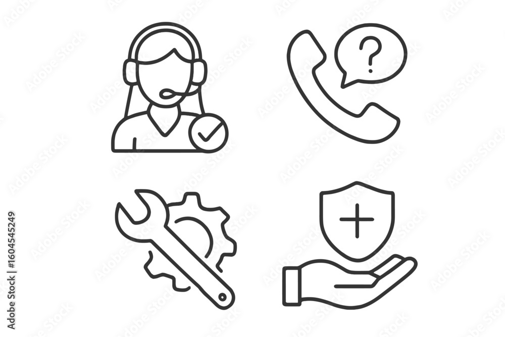 Aufkleber customer support and service line icon set. call center operator, help desk, technical assistance, a