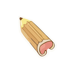 Yellow Wooden Pencil with Pink Worn Eraser,  Pencil Illustration, Simple Pencil Icon Isolated on White