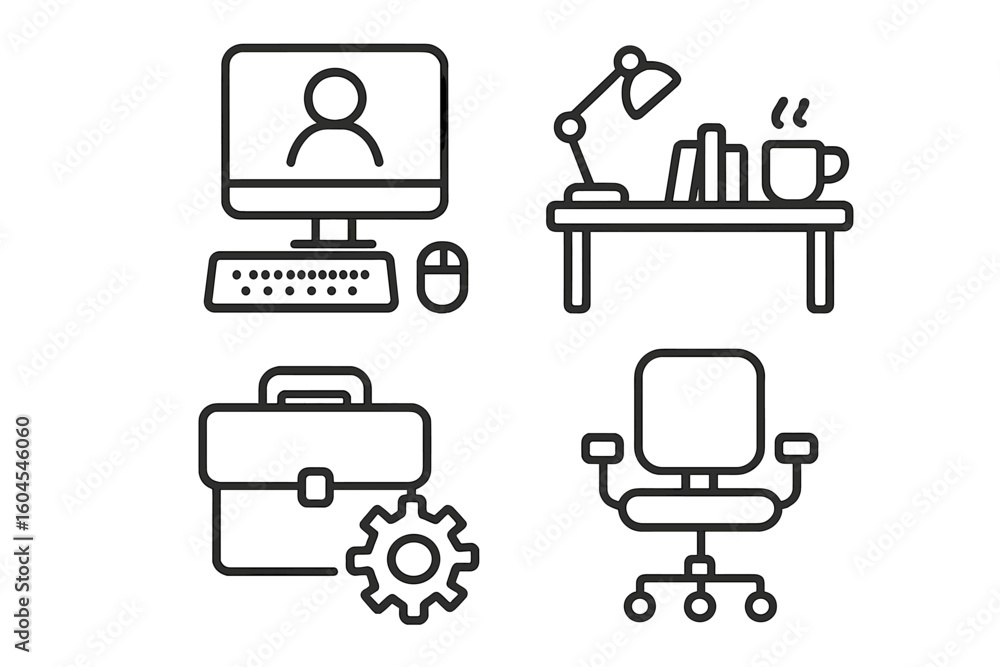 Aufkleber office icons set. workplace and business vector symbols. linear pictogram collection for web and app