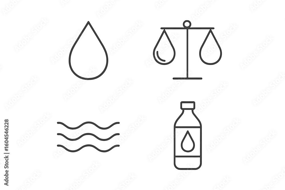 Poster water line icon set in a simple linear style. vector outline icons collection. includes water drop, 