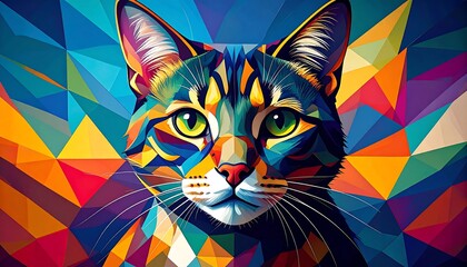 Vibrant cat portrait in a polygonal style