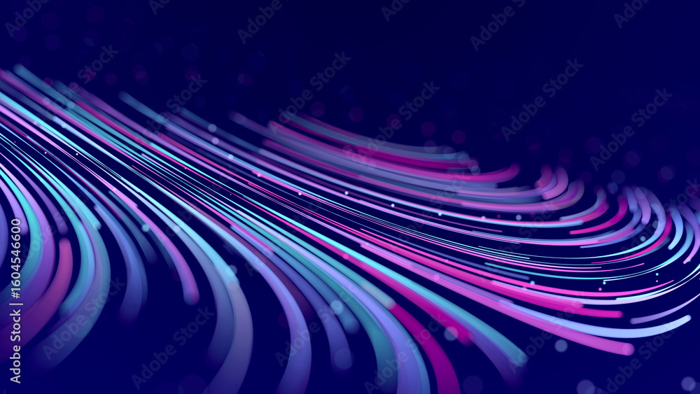 Poster abstract background of moving lines. information space strip. big data visualization. 3d rendering