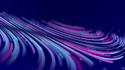 Abstract background of moving lines. Information space strip. Big data visualization. 3d rendering