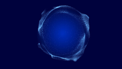 Collection of bright dots on a dark background. Abstract sound wave of particles. Data network. 3D rendering.