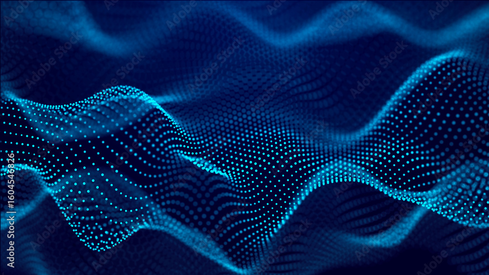 Poster futuristic wave of dots. analytical presentation. abstract technological background. 3d rendering.