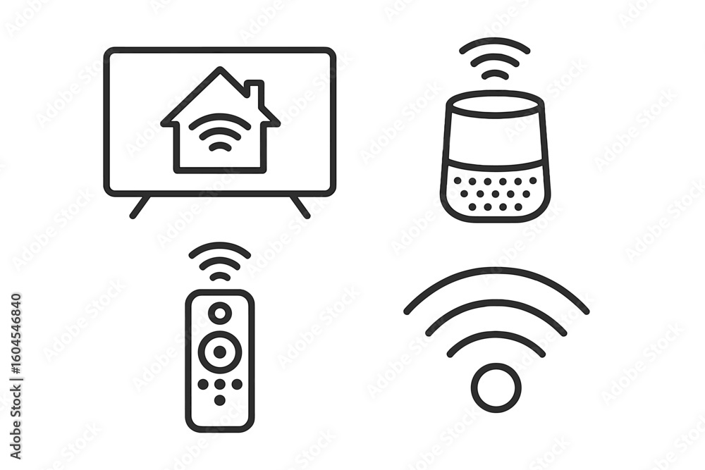 Aufkleber smart home technology outline icon set. vector symbols for home automation system. includes smart tv
