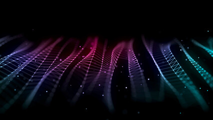 Digital background with musical glowing particles. Big data visualization. 3d rendering.