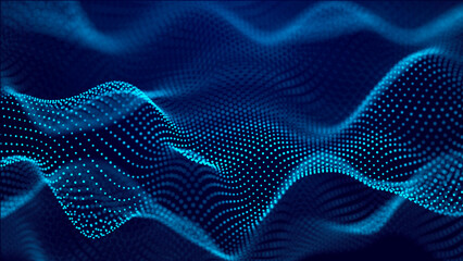 Futuristic wave of dots. Analytical presentation. Abstract technological background. 3D rendering.