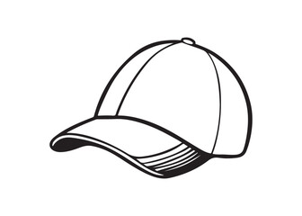 Simple Line Art Baseball Cap:  Blank Template, Casual Style, Vector Illustration.