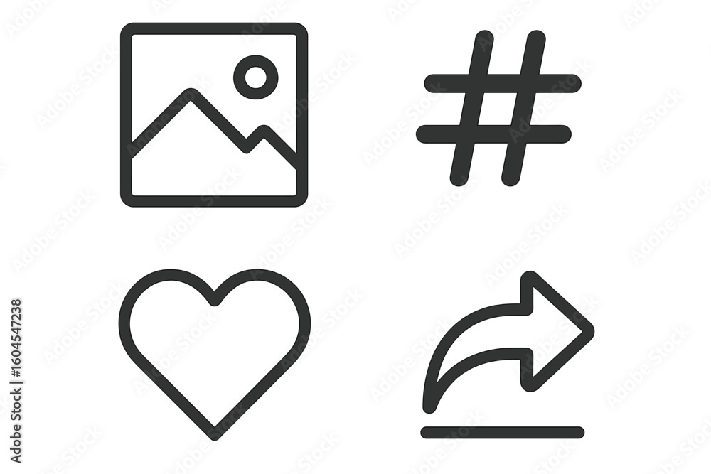 Poster social media icon collection. vector line icons for web and app user interface. includes photo, hash