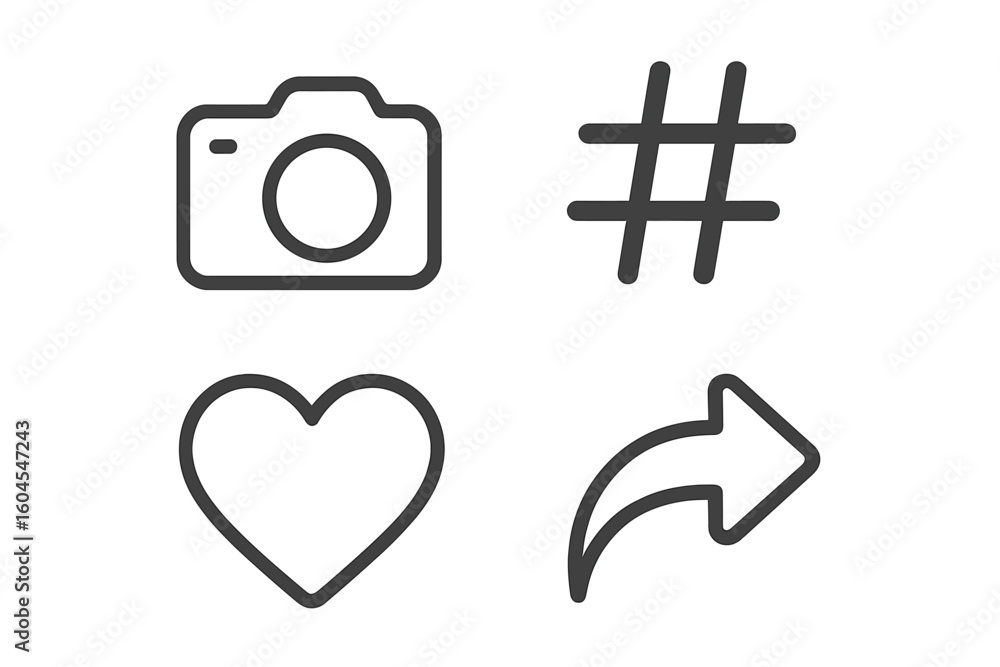 Poster social media icons set. outline vector symbols for web and app user interface design. photo camera, 