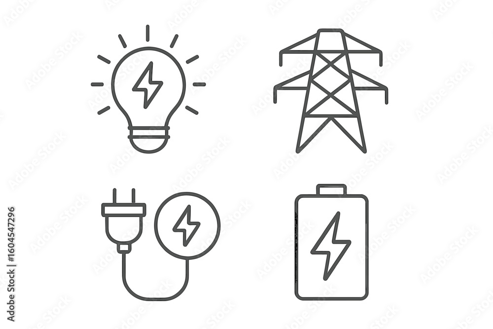 Aufkleber electricity power and energy vector line icon set. thin outline symbols for web and apps. includes l