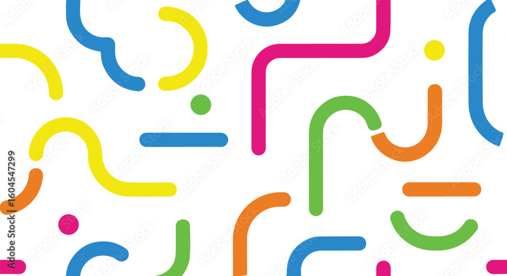 Poster colorful abstract curved lines and dots isolated on transparent background