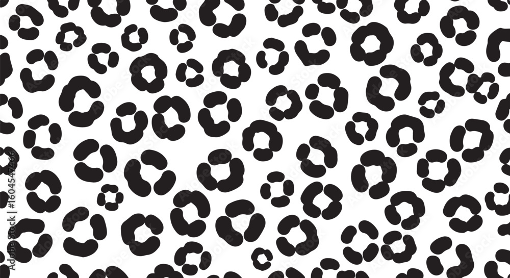Poster black and white leopard print pattern isolated on transparent background