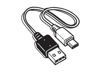 USB to Mini USB Cable Silhouette Emphasizing Connectivity and Simplicity.