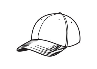 Hand-drawn Baseball Cap:  Stylish, Casual, Black and White Line Art Illustration.