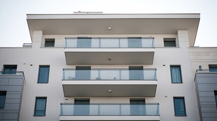 A contemporary residential building showcasing architectural details under soft daylight, surroundings gently blurred.