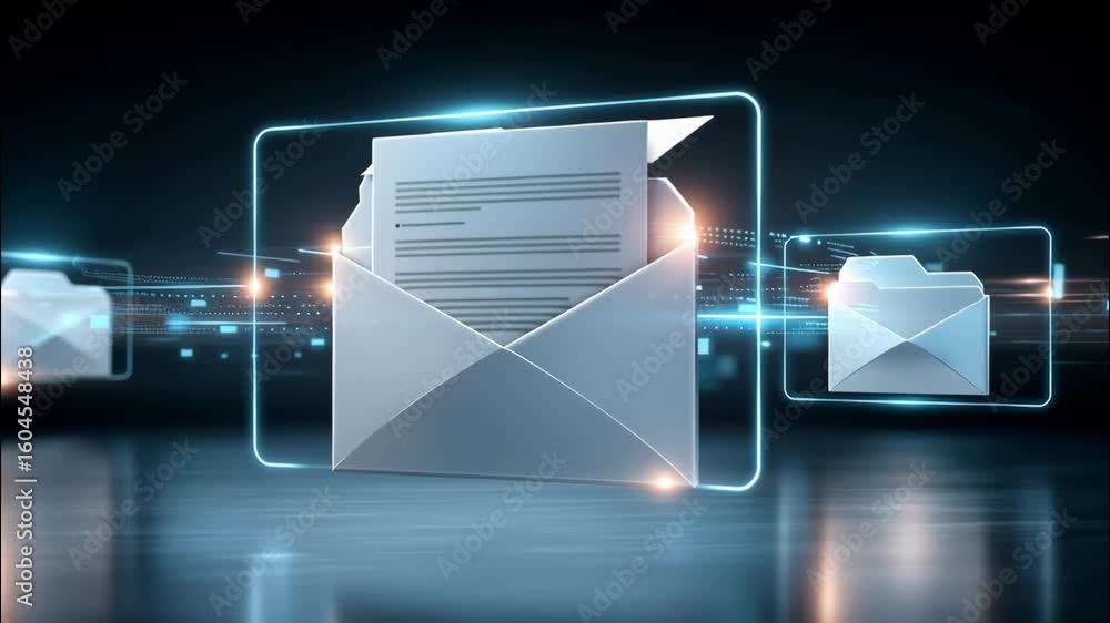 Poster digital email communication electronic message data transfer technology concept futuristic interface