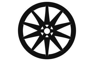 Obraz premium Abstract Geometric Wheel Design with Radial Spokes and Circular Rim Black and White Illustration